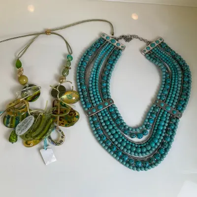 Turquoise Color Beaded and Green Statement Necklaces