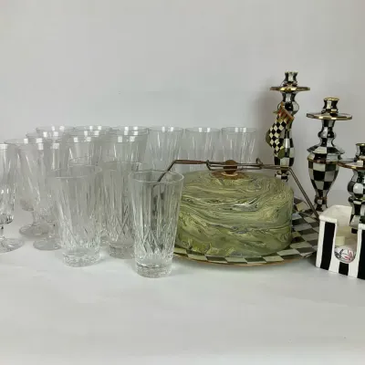 MacKenzie Childs Checkered Accessories with Crystal Glassware
