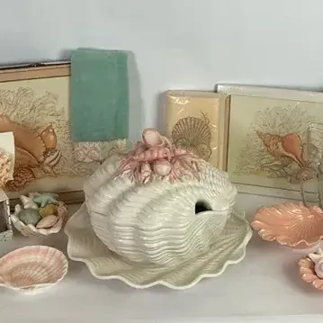 Seashell Decor, Ceramic Shell Dish and Coastal Accessories