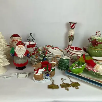 Christmas Santa Figurines, Ceramic Trees and Holiday Tableware