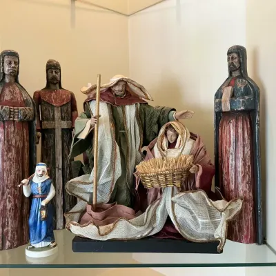 Nativity Figures with Carved Wood Religious Statues
