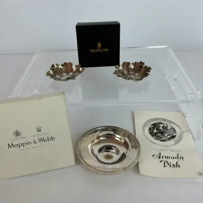 Mappin & Webb Armada Dish and Buccellati Sterling Silver Leaf Bowls
