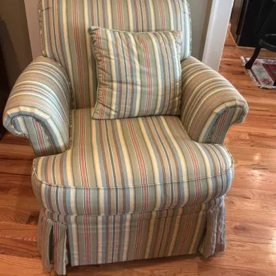 Striped Upholstered Armchair with Matching Pillow