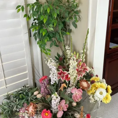 Artificial Ficus Tree and Floral Arrangements