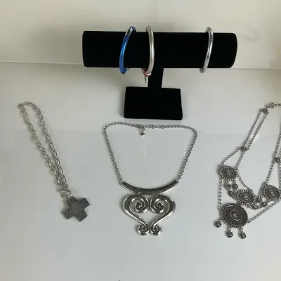 Silver Tone Necklaces and Bangle Bracelets