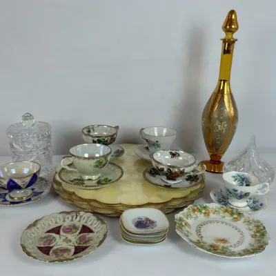 Porcelain Teacups, Saucers, Serving Dishes and Glassware