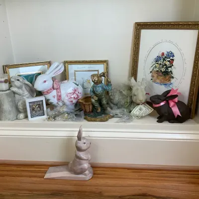 Rabbit Figurines, Framed Bunny Art and Easter Décor