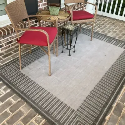 Wicker Patio Chairs, Accent Tables and Outdoor Rug
