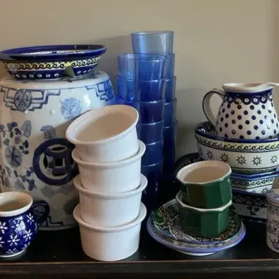 Blue and White Pottery, Glassware and Ceramic Bowls