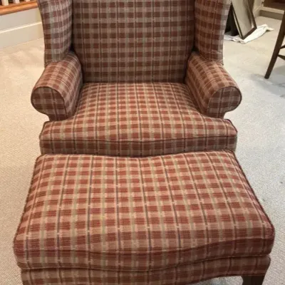 Fairfield Plaid Wingback Chair and Matching Ottoman