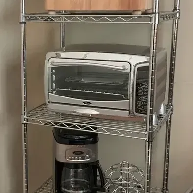 Chrome Wire Shelving Unit with Oster, Cuisinart. Kitchen Appliances and Cookware,