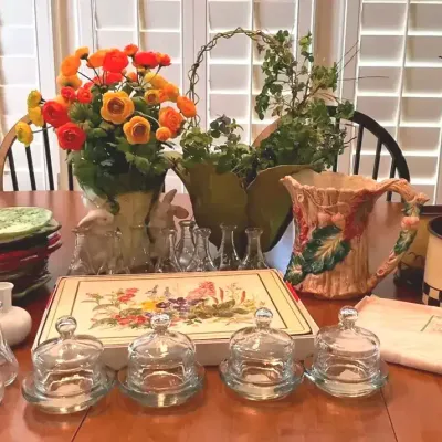 Floral Décor, Dansk Glass Bud Vases, Pottery Barn Serving Dishes and Kitchen Accessories