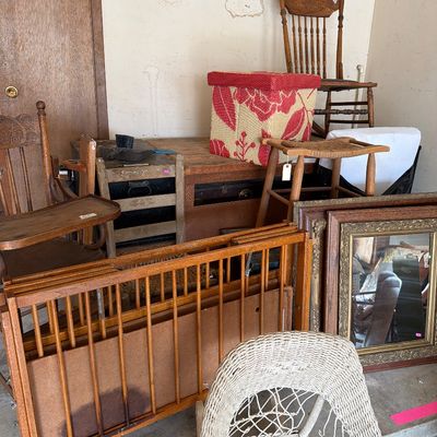 Sale Photo Thumbnail #116: Vintage Furniture, Mirrors.

The work bench is not included.
