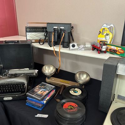 Sale Photo Thumbnail #77: Vintage Record Player, Typewriter, Radio, TV, records and more.
Large Trace Tripod