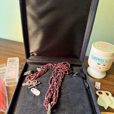 Sale Photo Thumbnail #2: Scarves, Coach Purse, Jewelry Boxes, and watches, Doug Paulus, Lapis Lazuli, and Jewelry.