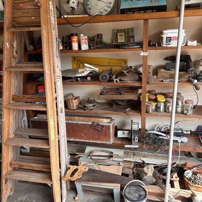 Sale Photo Thumbnail #130: Vintage Tools, Fan, Ladders, misc.