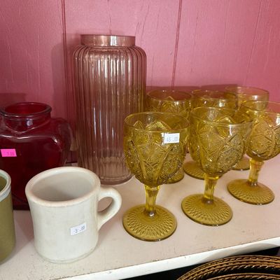 Sale Photo Thumbnail #89: Royal China Blue Heaven, Vintage green dishes, Coke items, glasses, and more.