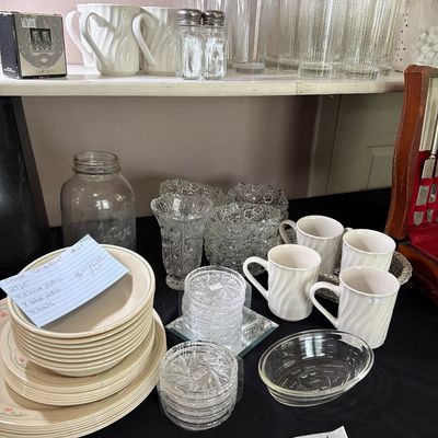 Sale Photo Thumbnail #72: Assorted Silverware, Glasses, 
Corelle, Calico Rose, and more.