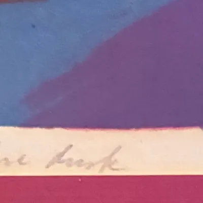 Sale Photo Thumbnail #371: Measures 15 inches high and 22 inches wide.
Litho or screenpint. #5 of 6.
Signature appears to be n. Remington. Dated 1963.