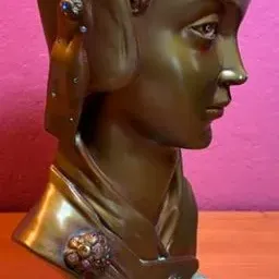 Sale Photo Thumbnail #263: Adorned with jewels.
Measures 13 inches high, 6 inches wide and 5 inches deep.
Several small scuffs.