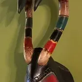 Sale Photo Thumbnail #209: Measure 28 inches high, 7 inches wide and 5 inches deep.
2 inch crack in back of mask at top.