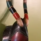 Sale Photo Thumbnail #210: Measure 28 inches high, 7 inches wide and 5 inches deep.
2 inch crack in back of mask at top.