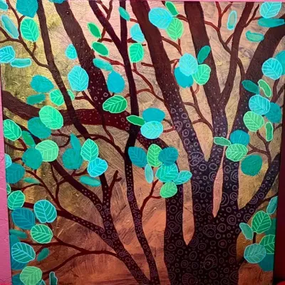 Sale Photo Thumbnail #88: Acrylic on wood panel.
Measures 17 inches high and 16 inches wide.