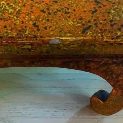 Sale Photo Thumbnail #126: Purchased from Kodo Arts in Nevada City
Measures 12 inches high, 36 inches wide and 24 inches deep.
Small chip on edge and crack on top; crack is not too noticeable unless it is looked at closely.