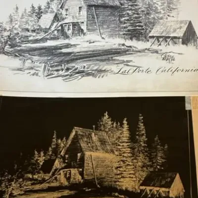 Sale Photo Thumbnail #231: Includes art by his daughter Carol Mathis.
Approximately 200 items. Many more items than shown in these photographs.
Includes list of art items with negatives, many signed prints, and a few originals. Some duplicates.