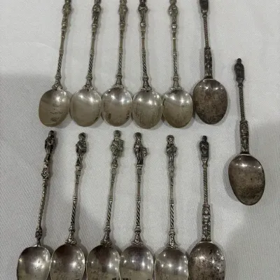 Vintage Silver Plate Ornate Figural Symbols Italian Collector Souvenir Spoons