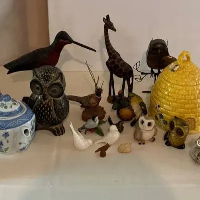Collection of Decorative Ceramic and Wooden Animal Figurines 