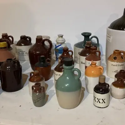 Collection of Vintage and Antique Ceramic Stoneware Whiskey and Moonshine Jugs