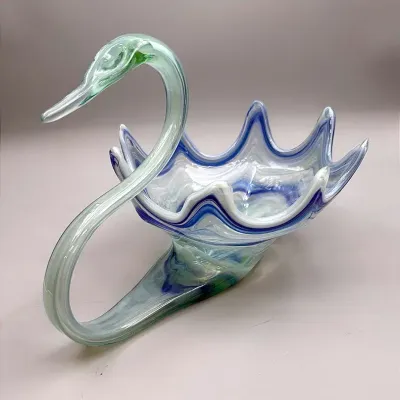 Hand Blown Art Glass Swan Bowl