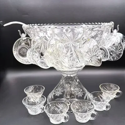 Early American Prescut Crystal Punch Bowl Set