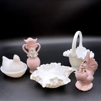 Vintage Milk Glass And Pink Porcelain Collectibles 