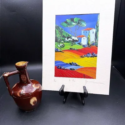 Monika Meunier Limited Edition Print “Le Pui” & Leroux Liqueur Pottery Decanter  