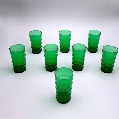 Anchor Hocking “Whirly Twirly” Forest Green Tumbler Set Of Eight