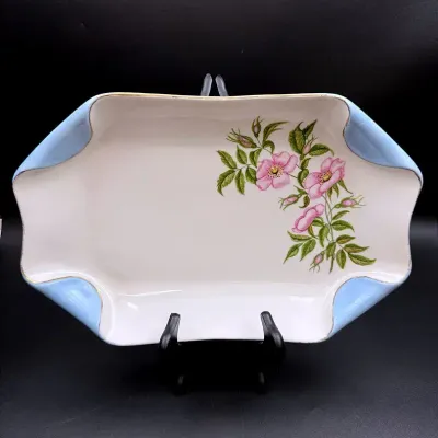 Haviland & Company, Limoges Porcelain Pink Moss Rose Motif Serving Tray 