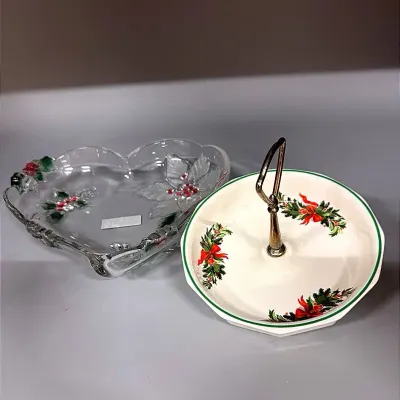 Pfaltzgraff “Christmas Heritage” Candy/Nut Dish & Mikasa “Holiday Bloom” Heart Dish