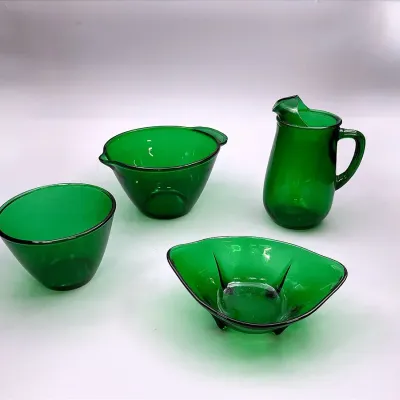 Four Unique Anchor Hocking Forest Green Glassware Pieces 
