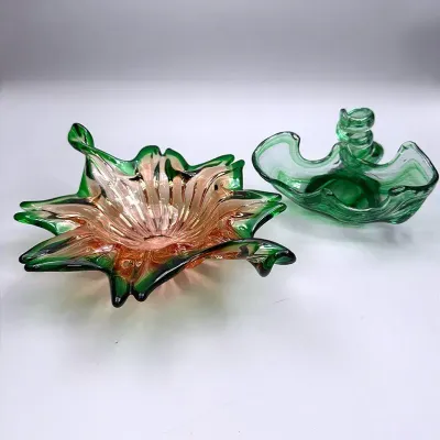 Murano Style Hand-Blown Glass Trinket Bowl & A MCM Hand-Blown Art Glass Cornucopia Bowl