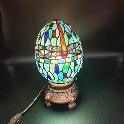 Egg Shaped Stained Glass Dragonfly Decorative Lamp