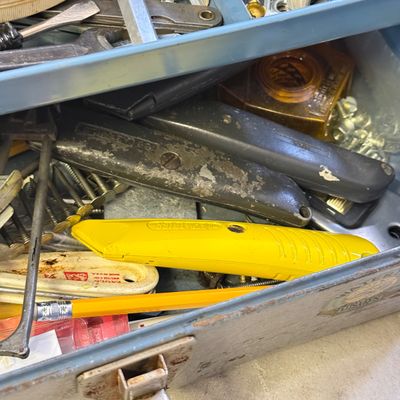 LOT 105G: Vintage Watertite Metal Toolbox w Contents