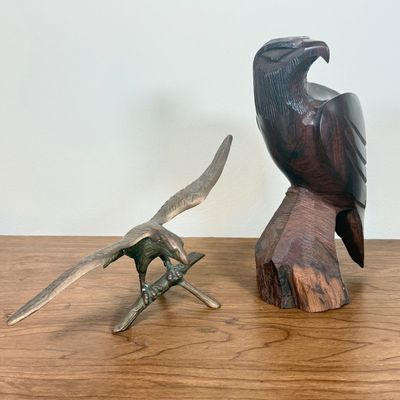 LOT 56F: Vintage Brass & Wooden Eagle Sculptures