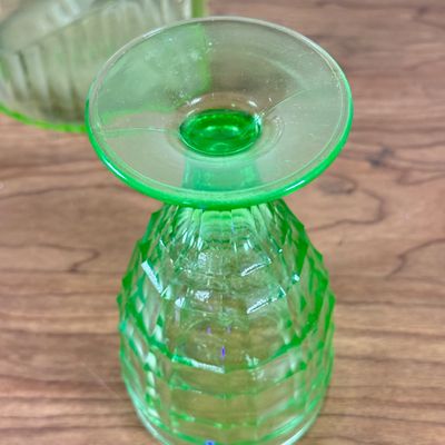 LOT 130F: Vintage Hand Blown Uranium Glass Jar & Goblet