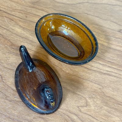 LOT 37F: Vintage Mini Hens on Nests: Clear Glass w Hearts, Amber Glass & Milk Glass