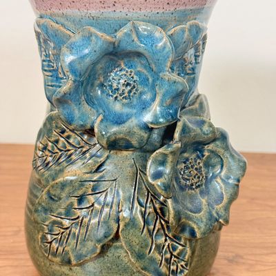 LOT 58F: Vintage Handmade Signed Flower Sculptural Studio Pottery Vase