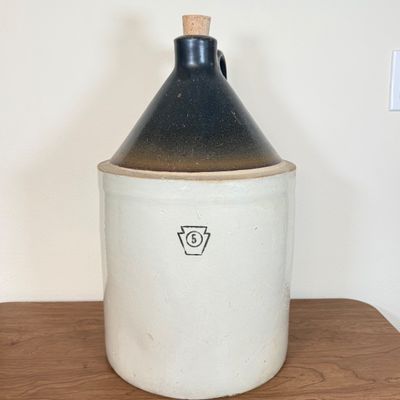 LOT 30F: Vintage 5-gallon Two-Tone Stoneware Whiskey/Moonshine Jug