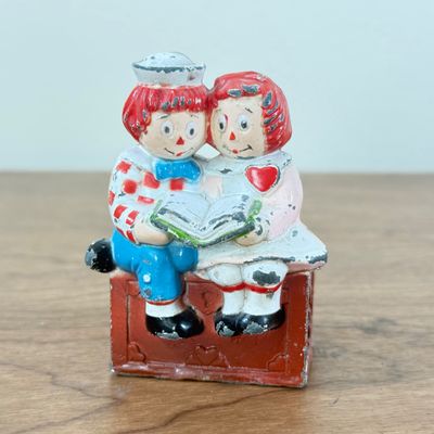 LOT 166F: Vintage Painted Cast Iron Mini Raggedy Ann & Andy
