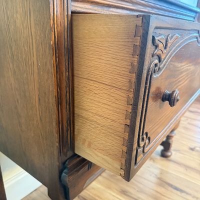 LOT 23F: 1920s/30s English Jacobean Revival/Tudor Style Carved Oak Bar Cabinet